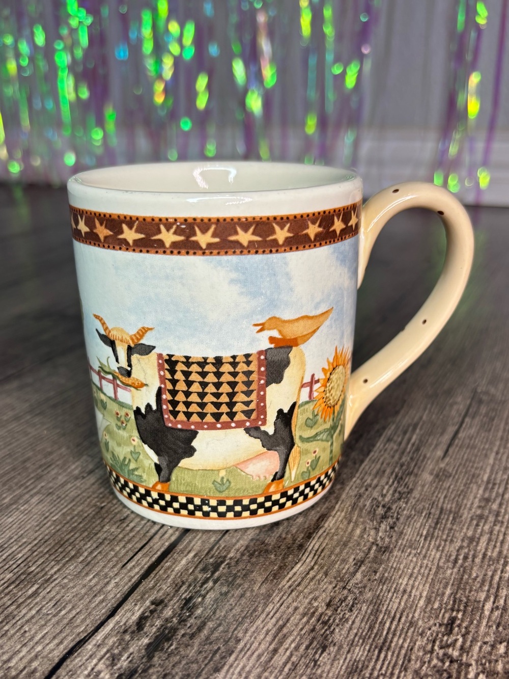 VTG 1999 Williraye Studio Primitive Folk Art Geese & Farm Cow 🌻 Ceramic Mug